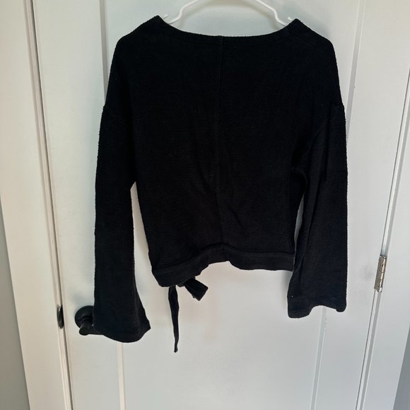 Madewell Texture & Thread Womens Wrap Top Long Sleeve Black Medium - Picture 5 of 5